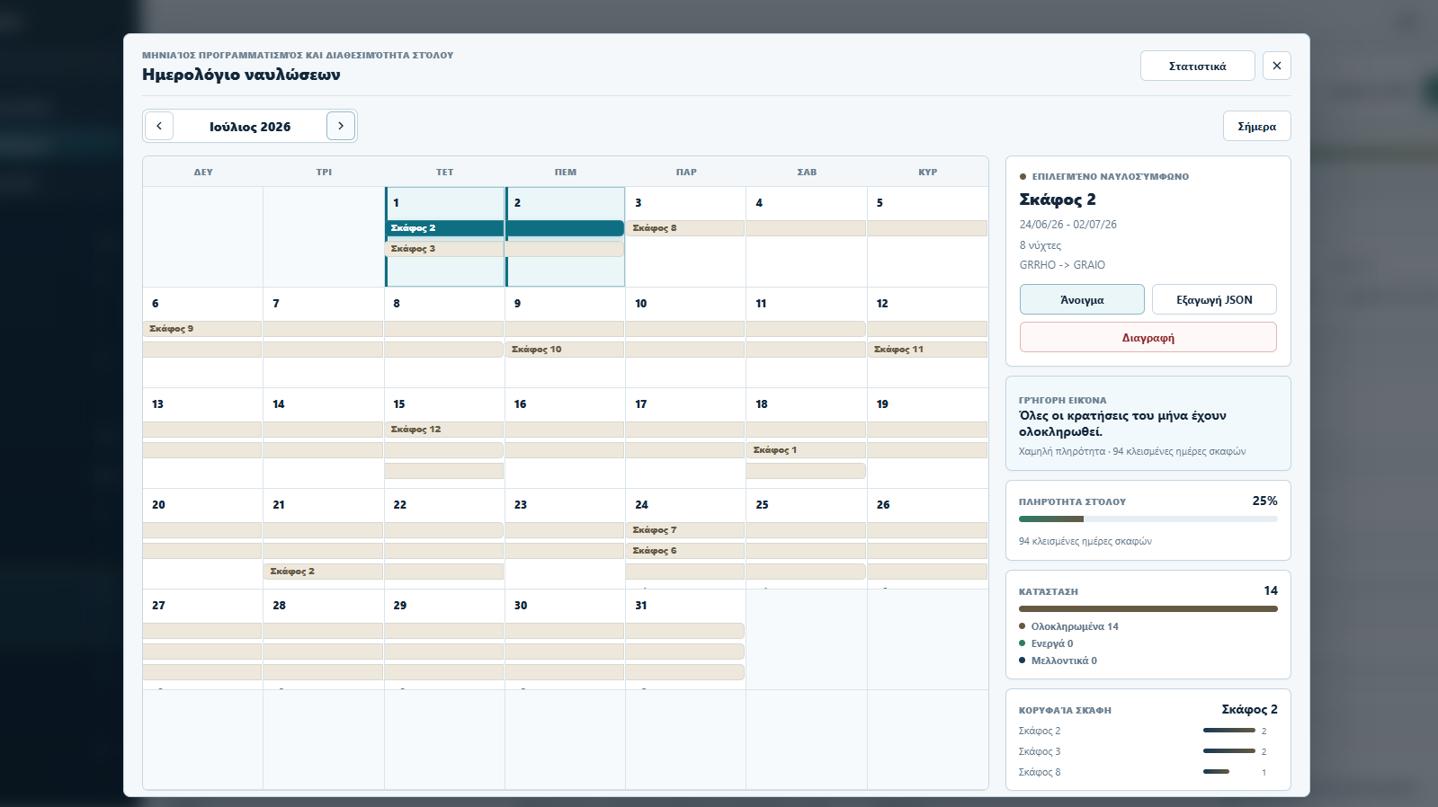 e-Charter fleet planning calendar